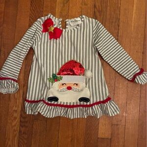 Rare Editions Gray Striped Santa Long Sleeve Tee